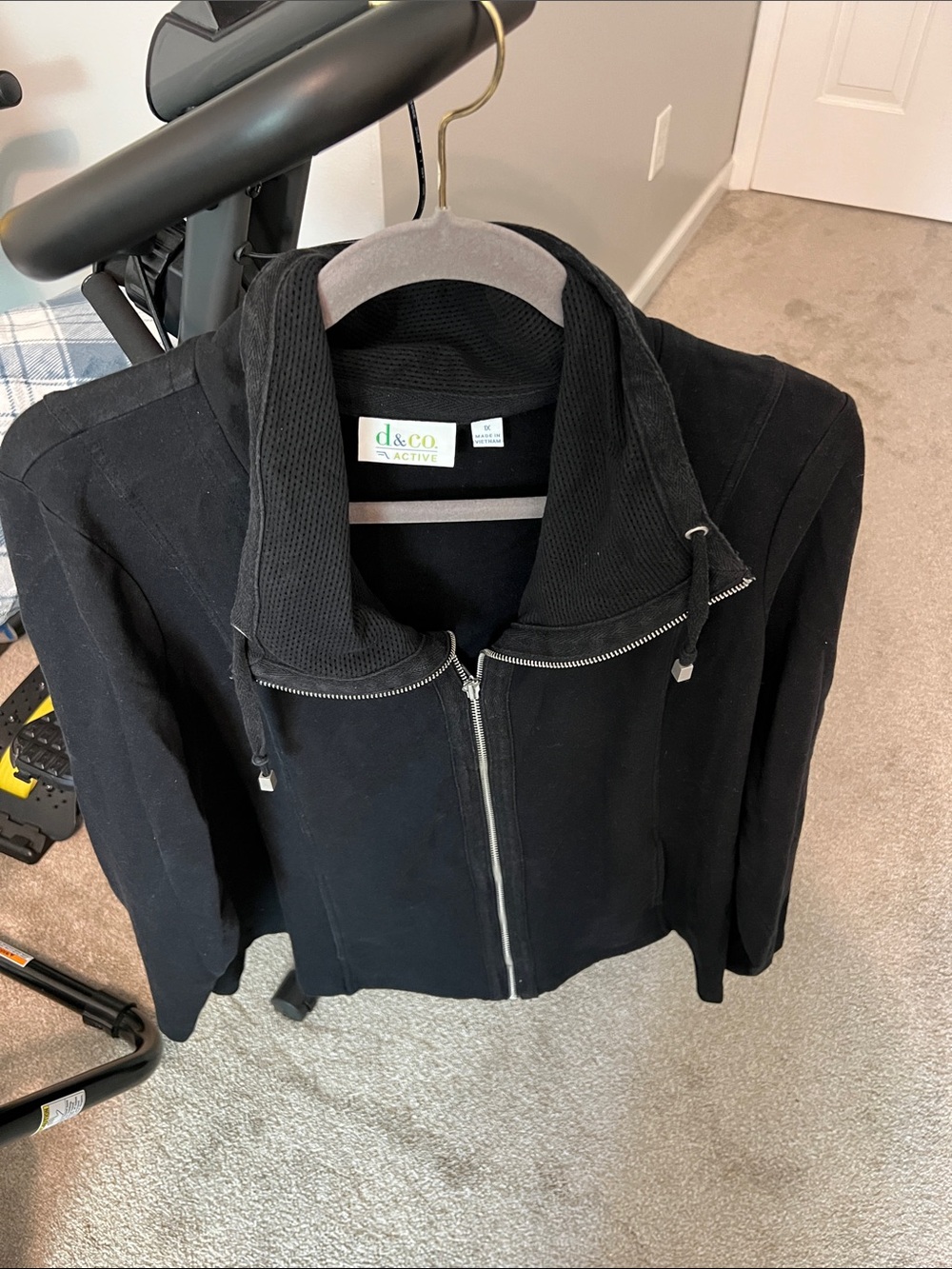 Denim&Co Black Zipper-Front Casual Jacket with Drawcord Collar